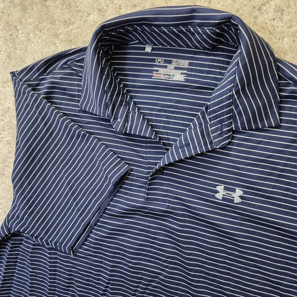 Under Armour Other - Under Armour Shirt Mens XL Polo Blue Stripe Heat Gear Performance Golf Academia